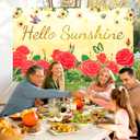 BlissYard Hello Sunshine Banner 71x43 Inches Red Rose Floral Spring Party Banner Spring Garden Yard Decor Butterfly Hummingbird Summer Decoration Banner Outdoor Photography Background
