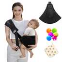 Baby Sling Carrier for Toddler, Baby Sling, Adjustable Front & Back with Non-Slip Hip Seat, Portable Lightweight & Breathable Ergonomic Design, Travel-Friendly Safe Carrier for 10-60 lbs (Black)