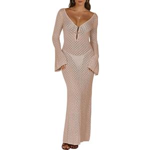 ANRABESS Women Swimsuit Swim Crochet Cover Up Knit Bathing Suit Swimwear 2026 Summer Bodycon Beach Dress Vacation Clothes (XL)