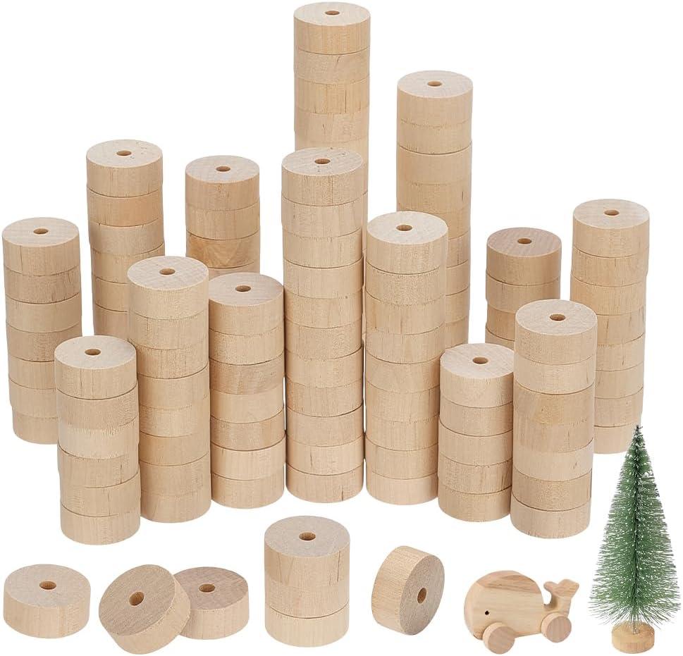 WADORN 150pcs 1 Inch Wooden Wheels Bulk Unfinished Craft Wheels Natural Wood Mini Wheels with 0.4 Inch Thick for DIY Model Cars Mini Christmas Tree Base Holiday Decorations Crafting