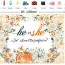 Autumn Pumpkin Gender Reveal Backdrop 8x6FT Fall Pumpkin Theme He or She Gender Reveal Photography Background Boy or Girl Baby Shower Party Decorations Supplies Photo Props