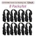 French Curl Braiding Hair 12 Inch Curly Braiding Hair 8 Packs Pre Stretched French Curl Braids Synthetic Extensions Lightweight Hair for Women Loose Wavy for Braids Natural Black