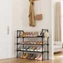 LANTEFUL 3 Tier Shoe Rack for Closet, Shoe Organizer with 5 Hooks, Long Shoe Shelf Storage for Sneaker and Boot Stackable Free Standing Shoe Rack for Entryway, Garage, Small Spaces, Dorm
