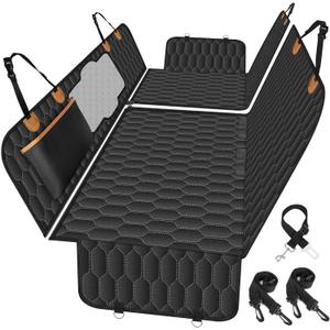 Dog Back Seat Cover, Waterproof Scratch Proof Nonslip Dog Hammock for Car, Car Seat Cover for Back Seat with Sanitary Pad Mesh & Pocket for Cars SUVs and Trucks - S, Black/Orange