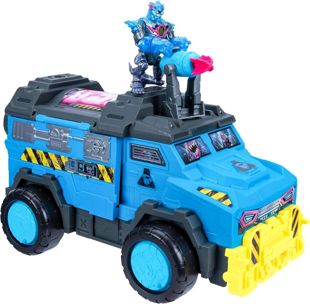 MRBEAST LAB Hybrids Mobile Battle Lab, MEGA-TECH Hybrid Figure, Toy Vehicle | Converts to battle station with trap door; exclusive figure with robot arm and Lightning Cannon, fun toys for kids, toy truck