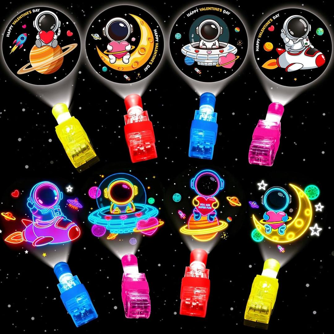 28 Pack Space LED Finger Lights,Valentines Day Gifts for Kid with Valentine Cards Exchange Gifts School Classroom Prizes Valentines Day Gifts for Kids Boy Girl Valentine Party Favors