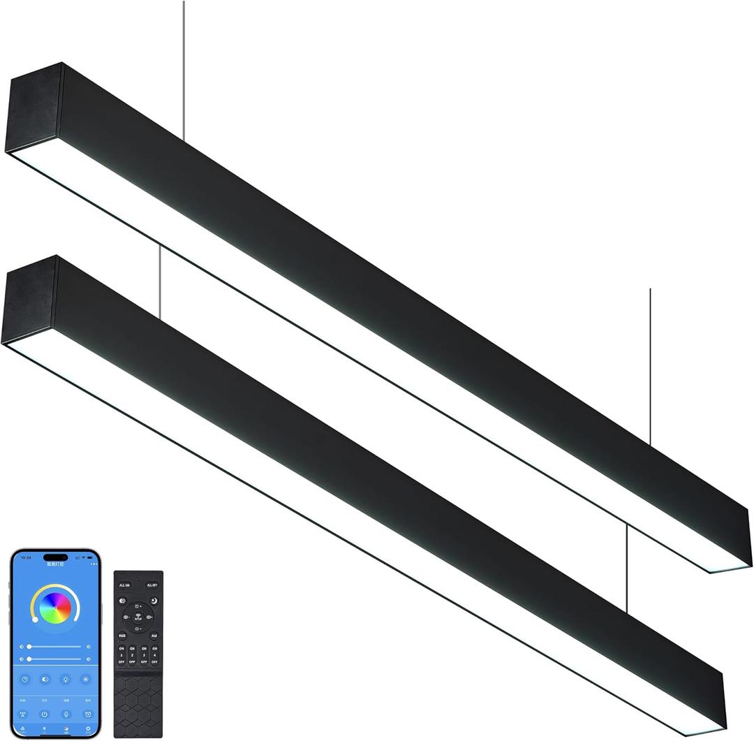8FT Linkingable LED Linear Light, 100W 15000lm Dimmable Suspended Linear Light, 3000-6000K Color Changing, Prefect for Office Shop, Gym ETL-Listed 2-Pack (White)
