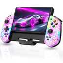 Switch Controller for Nintendo Switch/OLED, Hall Effect Joystick Wired Switch Pro Remote Controller with Turbo/4 Game Slot/Dual Motor, Handheld Joypad Replacement for Nintendo Switch Controller, White Crack