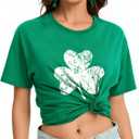 St Patrick's Day Shirts for Women Lucky Irish Green Shamrock Graphic Tee Costume Funny Saint Clover Printed T-Shirt Top (Green, XXL)