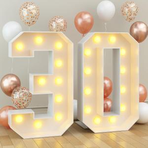 4ft Light up Numbers 30 Mosaic Numbers Marquee Frame for 30th Birthday Party Large Cardboard with Light Bulbs Pre-Cut Kit Giant Cut-Out Thick Foam Board with Slots Sign Diy Decorations Anniversary