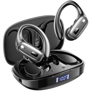 Wireless Earbuds, Sports Bluetooth Headphones, Ear Buds with ENC Noise Canceling Mic, 50Hr Playtime Earphones, Palm-Sized, LED Power Display, IPX7 Waterproof Headset for Workout Running, Black