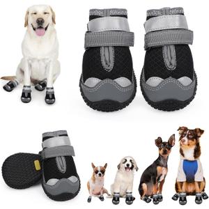 Dog Shoes for Hot Pavement,Dog Boots & Paw Protectors for Large Medium Size Dogs to Prevent Licking,Dog Booties with Reflective for Outdoor,Hiking,Hardwood Floors,Winter Snow(Black Grey,Size3) (Size 3: width 2.0'')