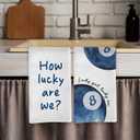 Trendy Funky Retro Blue Kitchen Towels Set of 2, Preppy Girly Hand Towels, How Lucky We are Blue Lucky 8 Ball Decorative Dish Tea Towels for Kitchen, Trendy Preppy Bathroom Decor, 16X24In