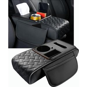 Arm Rest Cover for Car 6.3" Narrow Style,6-in-1 Microfiber Leather Center Console Cover with 2 Storage Bags Cup Holder, Tissue Box Slot, Phone Slot,Universal Accessories Interior Organizers (Black)