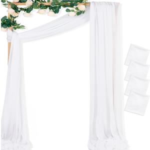 MLMC White Wedding Arch Draping Fabric 4 Panels 29" x 20 FT Extra Long Gauze Drapes Sheer Backdrop Curtains 6.6 Yards Outdoor Drapery Panels for Wedding Ceremony Party Ceiling Decoration