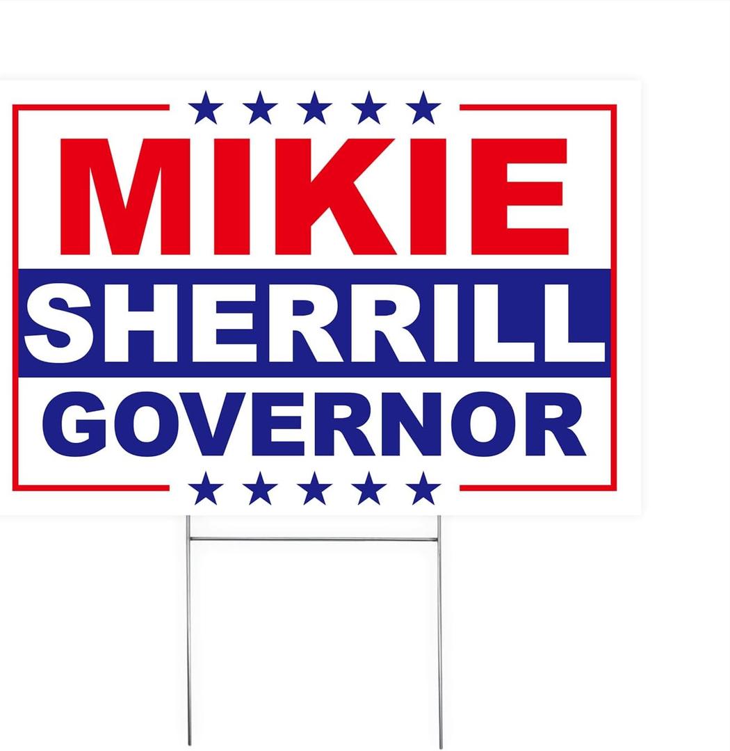 Mikie Sherrill Yard Sign  18"x12" Inch Yard Sign With H-Stake | Double-Sided Corrugated Plastic Outdoor Lawn Sign | Campaign Signs for New Jersey Governor