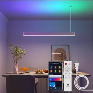 Lumary Smart LED Linear Pendant Light, 48 Inch Wi-Fi Island Lights Hanging Fixtures, RGBAI 12W/CCT 28W Dimmable Linear Chandelier for Kitchen Dining Work with Alexa & Google Assistant/APP/Remote