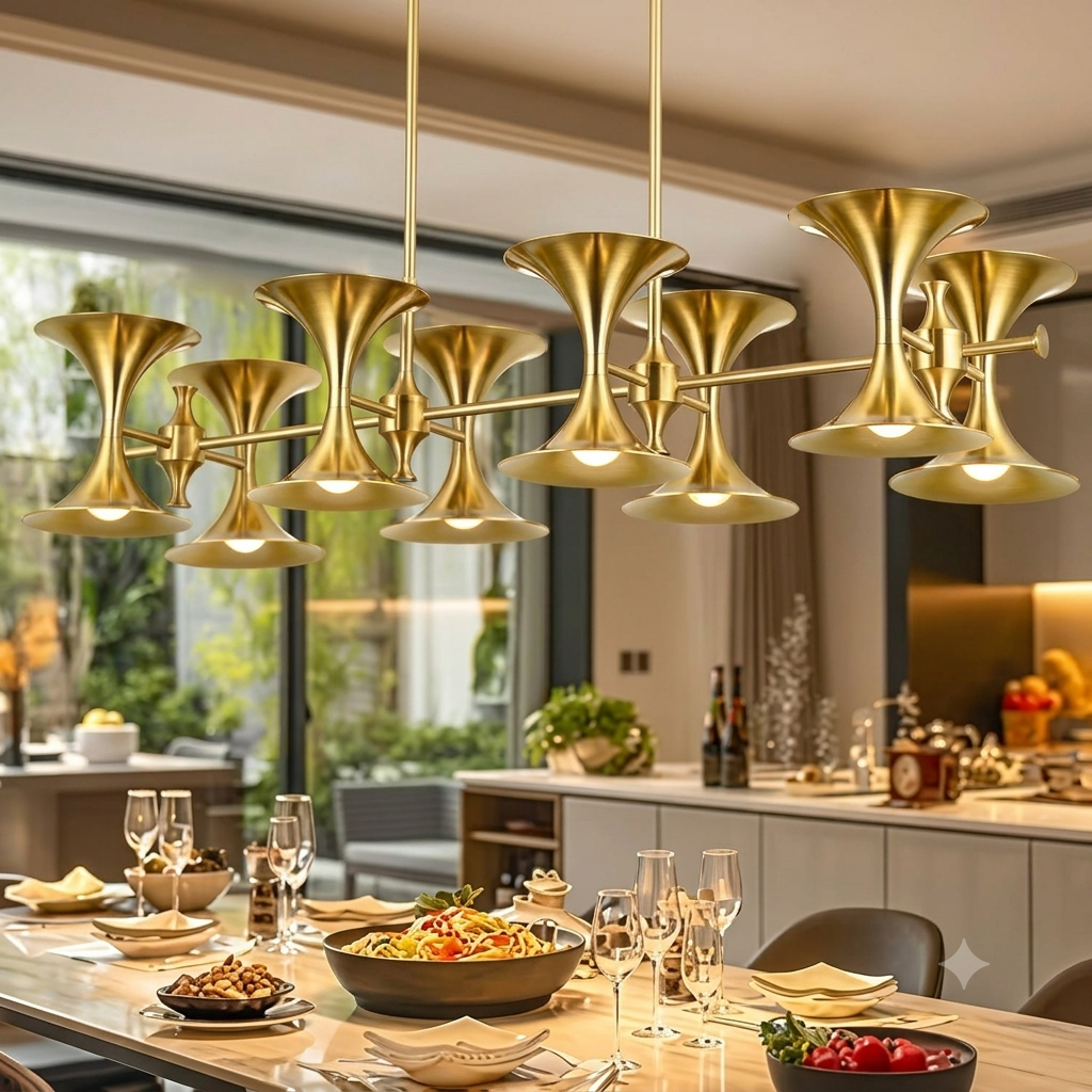 JSDORSY 16-Light Brass Gold Linear Chandelier, Modern Industrial Metal Light Fixture