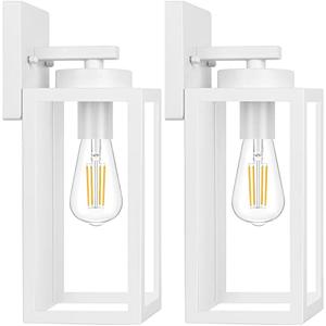 BesLowe Outdoor Wall Light Fixtures, Exterior Waterproof Wall Lanterns, Porch Sconces Lighting with E26 Sockets, Modern White Outside Lights for House Patio Front Door Entryway, 2-Pack