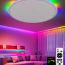 Smart Ceiling Light, RGB LED Flush Mount Ceiling Light with Remote，Ambient Lighting Fixture, 11 Inch 24W 2400LM 3000K-6500K, DIY Colors, Timer, White