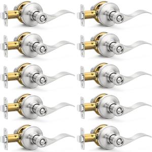 10 Pack Brushed Nickel Door Handles Privacy Door Levers, Heavy Duty Bed and Bath Door Locks Interior Door Knobs, Reversible Keyless Wave Lever Door Handles (Satin Nickel Finish)
