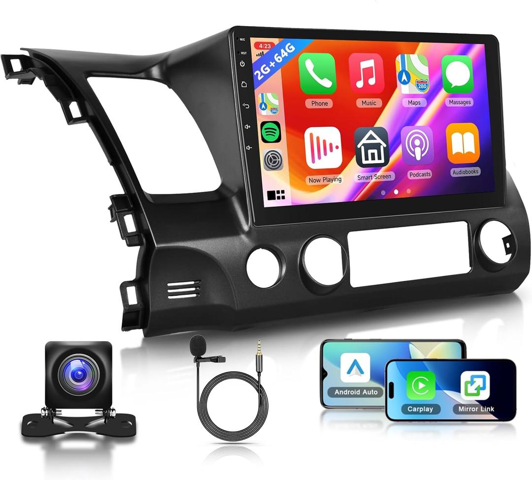 2G+64G Car Stereo Radio for Honda Civic 2006-2011 with Wireless CarPlay Android Auto, 10.1 Inch Android 13 Touch Screen Head Unit, HiFi Audio GPS Navigation WiFi Bluetooth SWC HD Backup Camera