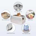 Henkelion Stainless Steel Cat Litter Box with Lid, 20" L x 14.2" W x 11.8" H, Litter Box for Big Cats with High Sided, Anti-Urine Leakage, Easy Cleaning, Includes Cat Mat and Scoop, Medium