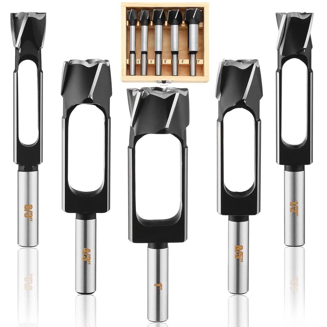 Lasnten 5 Pcs Wood Plug Cutter Tenon Dowel Cutters Drill Bit Set for Woodworking with Carrying Case 3/8, 1/2", 5/8", 3/4", 1"