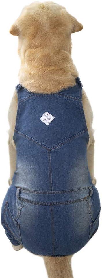 Classic Dog Jeans Overall for Medium Large Dogs, Pet Denim Jumpsuit Onesies Clothes Costumes for All-Match, Blue Vintage Washed Blue Pants Outfits (30)
