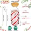 Umigy 6 Pcs Christmas Gift Glasses Cups 16oz Peppermint Candy Cane Cups Christmas Can Shaped Glassware with Bamboo Lids Holiday Drinking Glasses for Iced Coffee Hot Cocoa Bar Cocktails