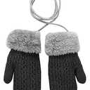 FGSS Toddlers Winter Thermal Knitted Mittens - Fleece Lined Warm Thicken Gloves with String for Boys Girls 1-4Yrs 