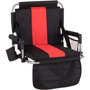 HIGH POINT SPORTS Foldable Stadium Seat Portable Folding Stadium Chairs Padded Bleacher Seat Cushion Bleacher Chair with Armrest and Cup Holder (Black-red)