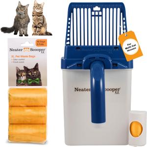 Neater Pet Brands Neater Scooper XL Cat Litter Scoop, 60 Refill Bags  Extra-Large Capacity Mess-Free Cat Litter Scooper with Bag for Large & Multiple Cats, Spill-Proof Litter Box Scooper with Holder (Blue)