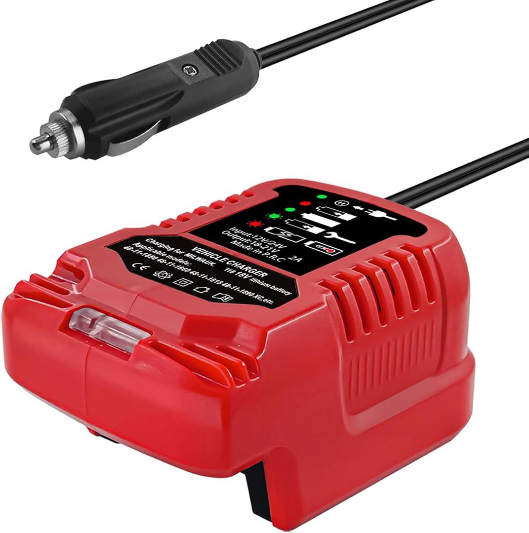 Mini Car Charger for Milwaukee M18 Battery - Portable Quick Charger for 18V Lithium Battery