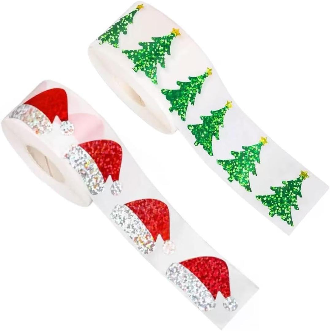 1000 Christmas Themed Sticker Set - Waterproof self-Adhesive Christmas Seals for Crafting, journaling, envelopes, and Party Decorations.