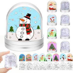 Fulmoon 8 Sets Mini Christmas Color in Snow Globe Kits for Kids Small Christmas Arts and Crafts Color Your Own Snow Globes DIY Snow Globe Kit Christmas Crafts Activities