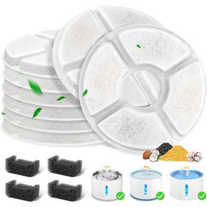 12 Pack Cat Water Fountain Filter, 8 Pcs Cat Fountain Filters Replacement Dia is 5" & 4 Pcs Pre-Filter Sponges for 81oz / 2.4L Round Automatic Pet Water Fountain Dog Dispenser, 3-Filtration System