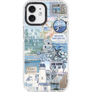 for iPhone 11 Case,Coastal Inspiration Collage with Lighthouse & Mermaid,Military-Grade Drop Protection,Vintage Coastal Soft Slim TPU Protective Cover with Camera Protection for Women&Girls (EastCoast)