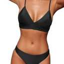 CUPSHE Women Bikini Set Solid Color Sexy Triangle Two Piece Swimsuit (Medium, Black)