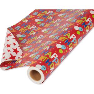 American Greetings 175 sq. ft. Reversible Wrapping Paper, for Birthdays, Happy Birthday Lettering and Stars (1 Jumbo Roll, 30 in. x 70 ft.)