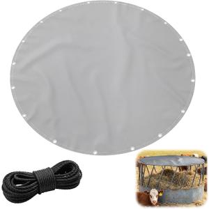 5.5ft Round Hay Bale Cover with 33ft Rope, Double Layer Waterproof Tarp for Ring Feeders, Reinforced Hemmed Edge, UV Resistant Tarpaulin, Fits Livestock Hay Feeders Outdoor