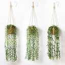 3 Pack Artificial Hanging Plants in Boho Handwoven Baskets for Living Room, Bedroom, Bathroom Wall Shelf Decor