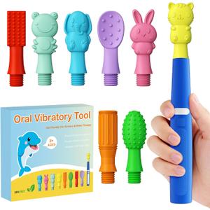 Oral Sensory Vibration Tool Oral Motor Sensory Stimulation Kit with 8 Textured Silicone Heads, 3 Vibration Modes for Autism, Speech Therapy, Self Feeding Stimulation & Calm Sensory Needs - Blue