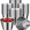Potchen 100 Pcs 2.5oz Metal Ramekins Sauce Cups Bulk Stainless Steel Condiment Cups Round Dipping Bowls Small Reusable Sauce Container Individual Portion Cup for Butter Dressing Restaurant Kitchen BBQ