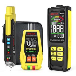 MESTEK Electrical Tester Kit with GFCI Outlet Tester, Non-Contact Voltage Tester, Pinless Wood Moisture Meter, Home Inspector Tool Kit, 3-Piece with Carry Case and Batteries