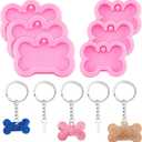 Patelai 6 Pcs Silicone Dog Tags Mold 2.5'' 2'' Resin Keychain Molds Dog Bone Tag Keychain with 10 Pcs Key Ring Kit Pink Epoxy Clay Mold for DIY Pet Tag Pendant Homemade Crafts Resin Casting