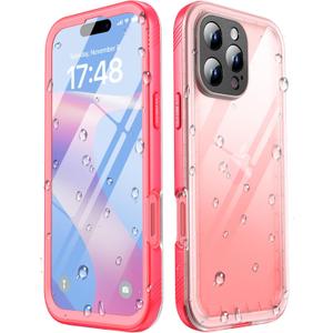 SPORTLINK for iPhone 16 Pro Max Case with Screen Protector,IP68 Underwater/6.6FT Military Dropproof/Dustproof/Heavy Duty Full Body Phone Case for Apple iPhone 16 Pro Max 6.9 inch Pink/Frosted Clear
