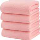 HOMEXCEL Bath Towels Pack of 4, (27 x 54 Inches) Microfiber Ultra Soft Highly Absorbent Bath Towel Set, Lightweight and Quick Drying Towels for Body, Sport, Yoga, SPA, Fitness, Pink