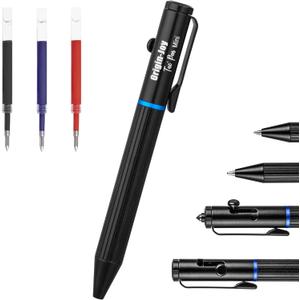 Origin-Joy Mini EDC Bolt Action Tactical Pen, Retractable Tungsten Steel Tip, Compatible with Both Ballpoint and Gel Refills (Black)