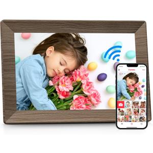 Frameo 10.1" Digital Picture Frame with 32GB Memory Wood WiFi Electronic Photo Frame 1280 x 800 IPS Touch Screen Auto-Rotate Slideshow Wall Mountable Share Photos/Video Remotely Anywhere